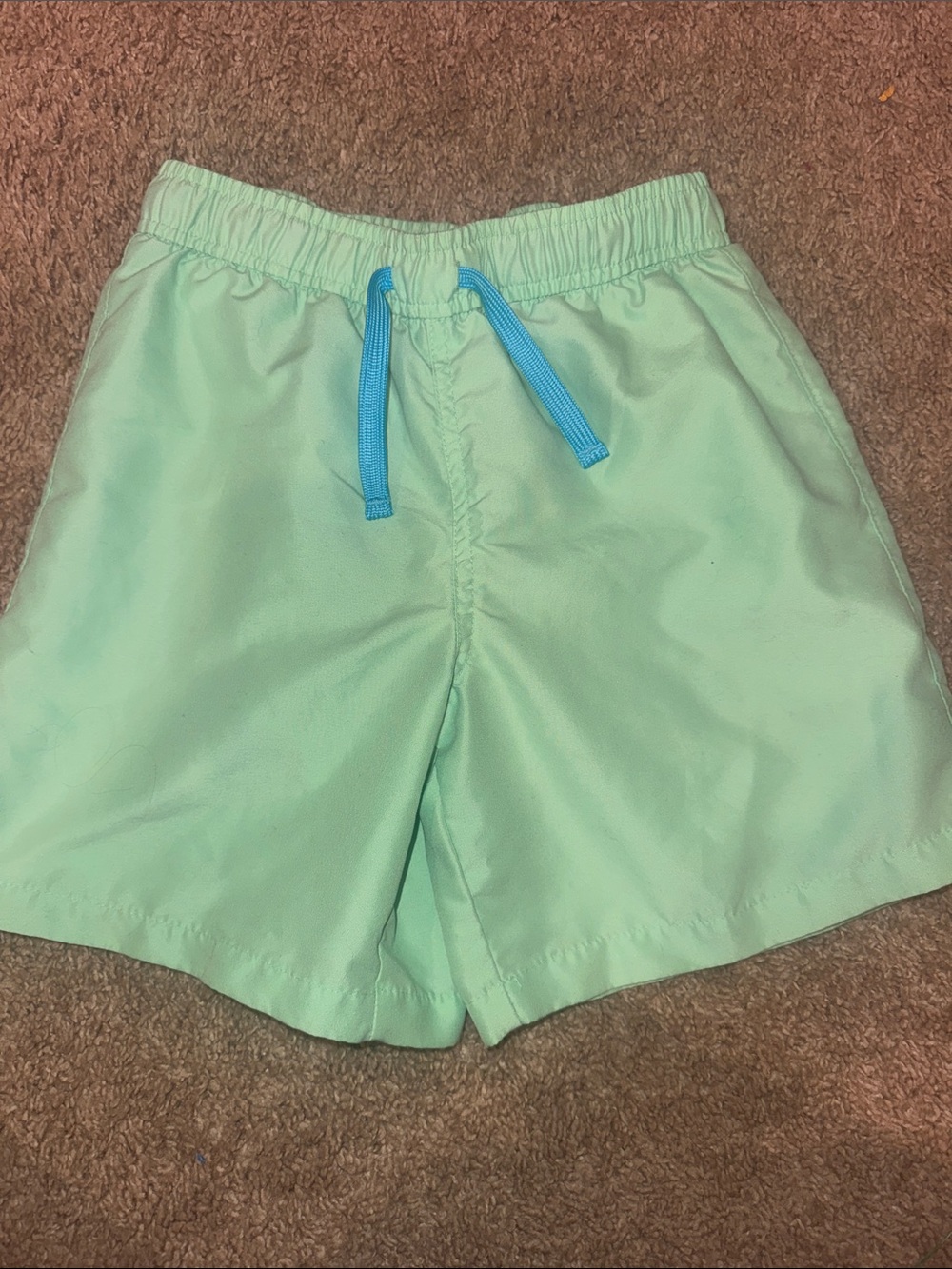 Primary Mint Green Kids Swim Trunks with Blue Drawstring